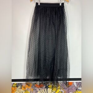 AKIRA Black Sheer Swiss-Dot Maxi Skirt